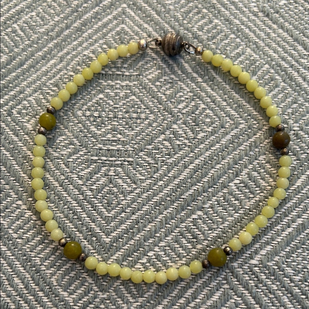 Elegant Beaded Anklet in Yellow, Green, and Silver